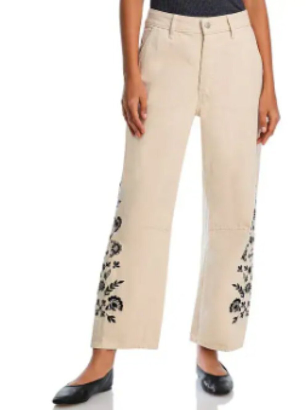 Driftwood NWT Barbara Cream Floral Embroidered Barrel Pants Sz 30